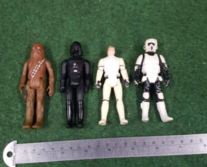 4 Vintage Star Wars Figures Luke Darth Vader Chewbacca & Biker Scout - Picture 1 of 18