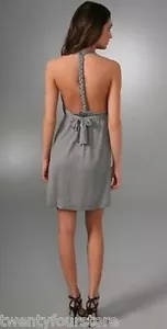 Abito donna nero Halo intrecciato T Halter mini asfalto grigio schiena aperta argento M - Foto 1 di 12