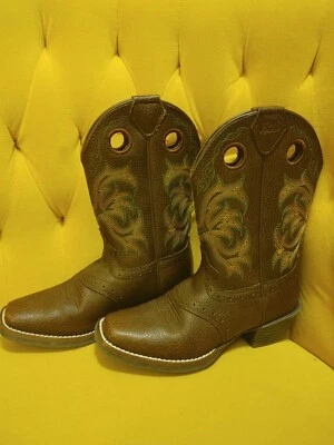 Justin 2523jr Piel Cruda Estampida Buckaroo Sillín Punta Cuadrada Bota Juvenil Foto 1 de 4