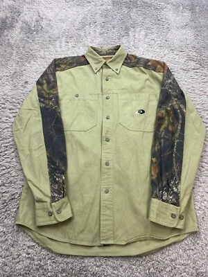 Mossy Oak Shirt Mens Medium Olive Green Break Up Camo Hunting Safari Button Down - Image 1 of 4