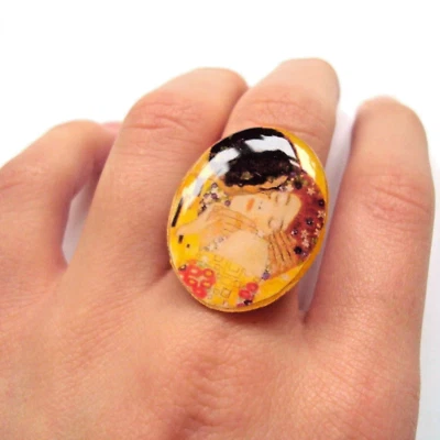 Anillo de oro El beso de Gustav Klimt joyería arte famosa pintura joyería regalo Foto 1 de 4