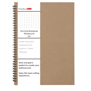 A4 Size Cardboard Cover Dot Grid Spiral Notebook Dotted Journal 100 Pages - Picture 1 of 3