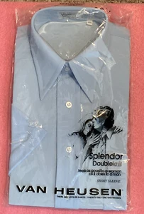Men’s Van Heusen Blue Splendor Double Knit Polyester Short Sleeve Shirt 15 1/2 - Picture 1 of 4
