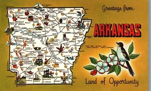 Postal de colección Saludos desde Arkansas Tierra de Oportunidades y sus Ciudades - Imagen 1 de 2