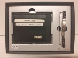Porta carte di credito In Vera Pelle Con Bracciale in Acciaio nuova idea regalo - Foto 1 di 5