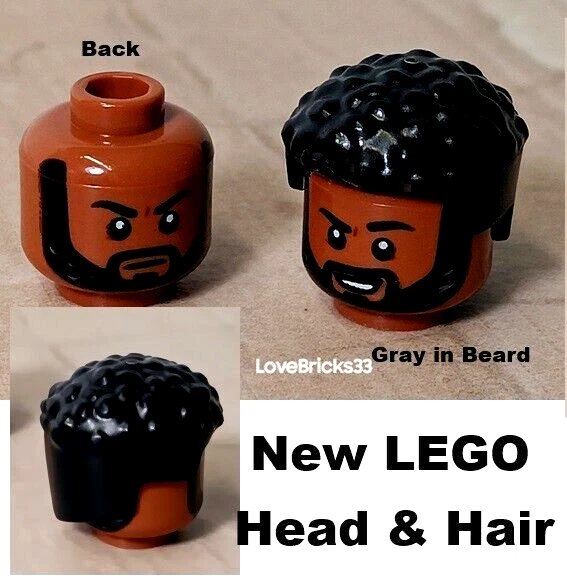 Nuevo LEGO Peluca Cabeza Hombre Afroamericano Negro Cabello Desvanecido Barba Canosa Guapo  Foto 1 de 1