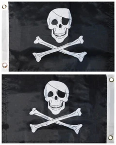 Pirate With Patch Eyepatch Double Sided 2ply 12"x18" Nylon Flag Banner Grommets - Picture 1 of 5