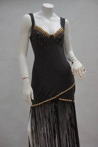 Vintage 80s Black Mini Dress With Long Fringe Goth Flapper Boho Cowgirl - Picture 1 of 9