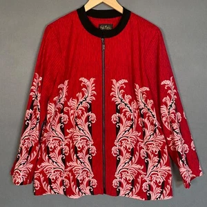 Bob Mackie Womens Jacket Large Rococo Printed Moleskin Full Zip Artsy Eclectic - Picture 1 of 9
