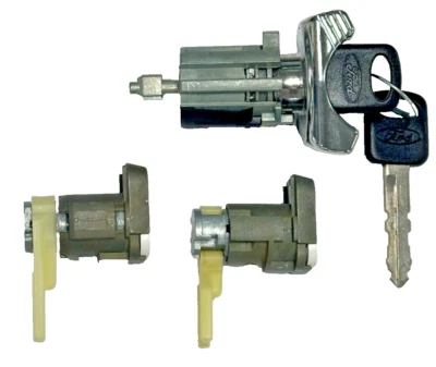 Cilindro de bloqueo de interruptor de encendido Ford + par (2) cilindros de bloqueo de puerta con 2 llaves con logotipo Foto 1 de 4