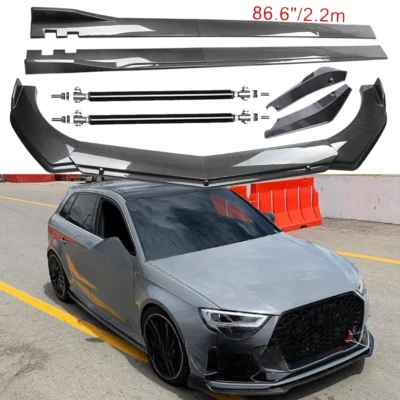 Carbon Fiber Front Bumper Lip Spoiler & Side Skirt For Audi A3 Quattro/RS3/S3 - Image 1 of 4
