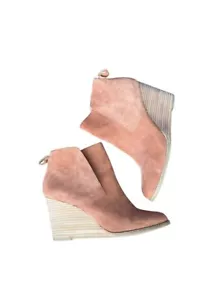 Lucky Brand Yoniana Suede brown tan Leather Wedge heel ankle bootie Size 9 - Picture 1 of 11