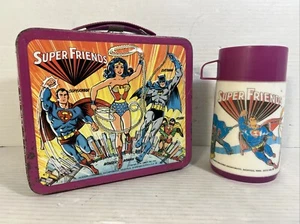 Vintage 1976 Super Friends DC Comics Brotdose & Thermoskanne Batman Superman Metall - Bild 1 von 18
