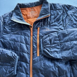 LL Bean Jacket Mens Medium Navy Orange PrimaLoft Packaway Insulated Puffer Coat - Picture 1 of 12