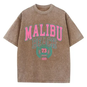 Malibu Beach Graphic T-Shirt – Vintage Washed Oversized Cotton Tee Vintage Y2K - Picture 1 of 14