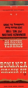 Bonanza Sirloin Pit, Lynchburg, Virginia Matchbook - Picture 1 of 1