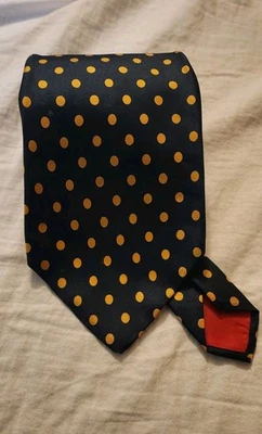  Lanvin Holt Renfrew Paris Mens 100% Silk Necktie Blue/Gold Polka Dots 4.5"X57" Foto 1 de 4