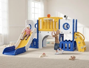 Tobogán infantil con cesta de baloncesto parque infantil parque infantil túnel de escalada - Imagen 1 de 44