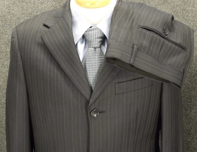 Antonio Treviso Mens Suit 40R Blue Pinstripe Wool 32x30.5 Pleated Pants 3 Btn - Image 1 of 4