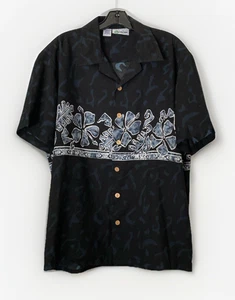Vintage Hawaiihemd ten2one Herren Größe L Blumenmuster Knopfleiste Kurzarm Blau - Bild 1 von 9