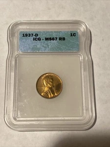 1937-D Lincoln Wheat Cent MS67 RB ICG 1¢ — BEAUTIFUL LUSTER Undervalued!!! - Picture 1 of 4