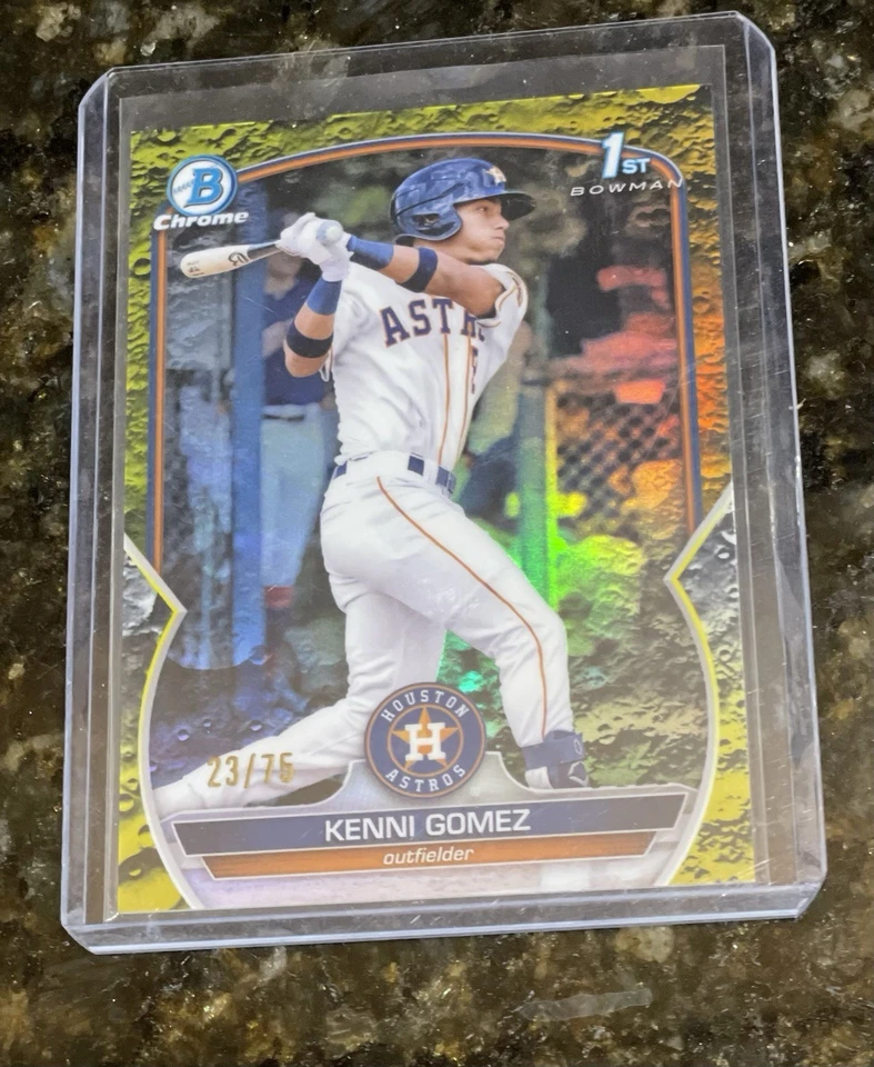 2023 Bowman Kenni Gomez Chrome 1st Bowman Yellow Crater /75. Astros - Image 1 of 2