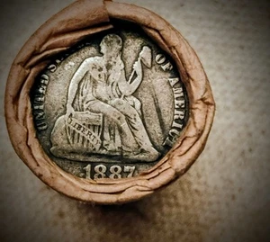 Wheat Mix Cent Roll •1887 Seated Liberty Dime & Indian Cent Tail • Earlies / PDS - Picture 1 of 10
