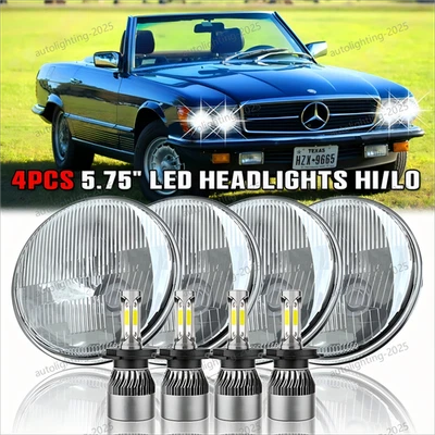 for Mercedes-Benz 380SL 450SL 560SL 4PCS 5.75" Round LED Headlights Hi-Lo Beam - Image 1 of 4