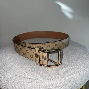 Bebe Logo Print Beige Belt with Gold Buckle Size M - Picture 1 of 3
