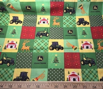 John Deere Christmas Patchwork Cotton Craft Sewing Fabric Out of Print 33" - Image 1 of 2