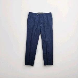 PT01 Slubby Wool Linen Blend Stretch Cobalt Blue Flat Front Dress Pants 50/34 - Picture 1 of 5