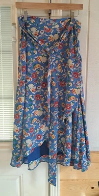 Falda Lauren Ralph Lauren Azul Floral Seda Gasa Verdadera Envolvente Forrada Corbata Cintura 6 Foto 1 de 4