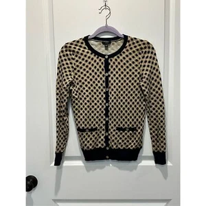 Ann Taylor Strickjacke marineblau und hellbraun gepunktet Größe XS Petite - Bild 1 von 6