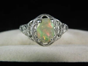 1,11 Ct. Ovaler facettierter Opal Ring 20er Jahre Sterlingsilber filigran - Bild 1 von 8