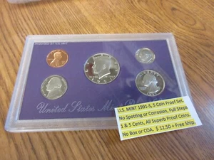 U.S. MINT 1991-S 5 Coin Proof Set, Full Steps 1 & 5 Cents - Picture 1 of 2
