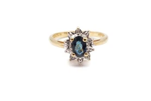 10k Yellow Gold Lab-Created Sapphire Diamond Halo Ring Size 6.5 Alwand Vahan - Picture 1 of 12