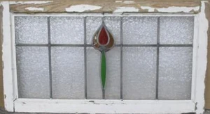 MIDSIZE OLD ENGLISH LEADED STAINED GLASS WINDOW Simple Floral 29.25" x 16" - Picture 1 of 3