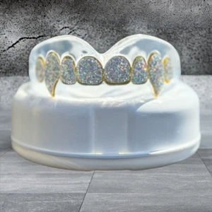 DIAMOND GRILL SPORTS MOUTH GUARD - GOLD / PLATINUM FANGS - Boil & Bite - Picture 1 of 5