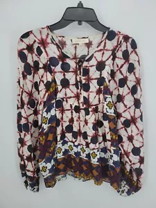 Solitaire Top Womens Small Colorful Art to Wear Boho Peasant Popover Blouse - Picture 1 of 9