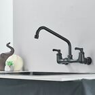 Matte Black Kitchen Sink Faucet 12 in 2 Handle Wall Mount Center Swivel Spout