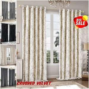 Crushed Velvet Curtains PAIR of Eyelet Ring Top Fully Lined Ready Made Thick - Picture 1 of 38