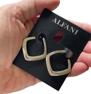 Neu mit Etikett silberfarbene quadratische runde Alfani Creolen - Bild 1 von 3