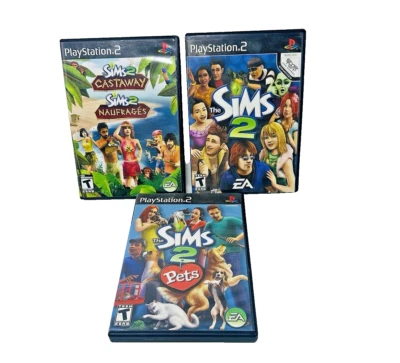 Sims 2 (Sony PlayStation 2, 2005)~ Lot of 3 (Castaway, Pets & Sims 2) - Image 1 of 4