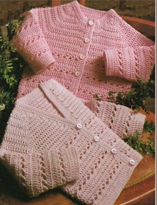 Crochet Pattern Girls V & Round Neck Cardigans 4ply 18-24" 1394 - Picture 1 of 4