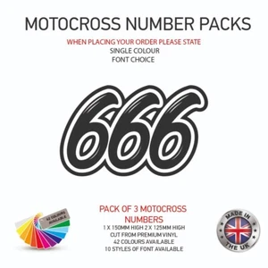 3 x Custom Race Numbers Vinyl Stickers Motorbike Motorcross Quad MXSC03 - Picture 1 of 3
