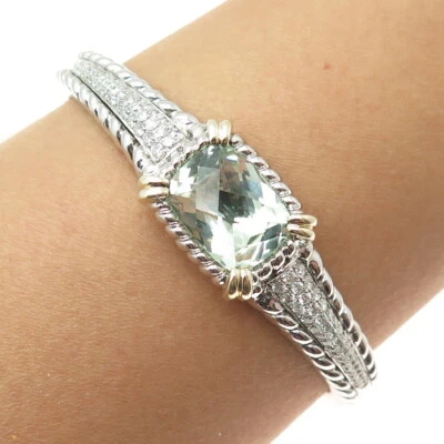 DANWAK 18K Gold Sterling 98-Diamond 1.17ct Green Amethyst 7.67ct Bracelet 6.75" Foto 1 de 4