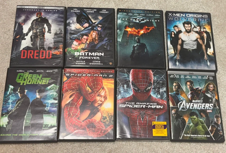 DC and Marvel Comics DVDs Lot Of 8 Movies Wolverine SPIDER-MAN Avengers Batman — 第 1/4 张图片