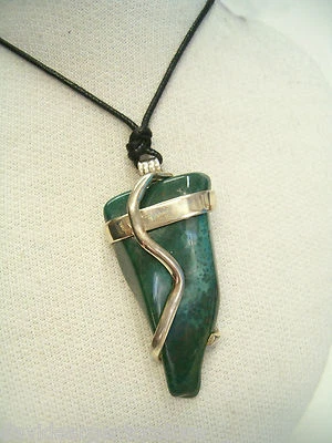 Ciondolo in ARGENTO 925 con Diaspro Verde Naturale - Pendente Pietra Dura - - Immagine 1 di 3