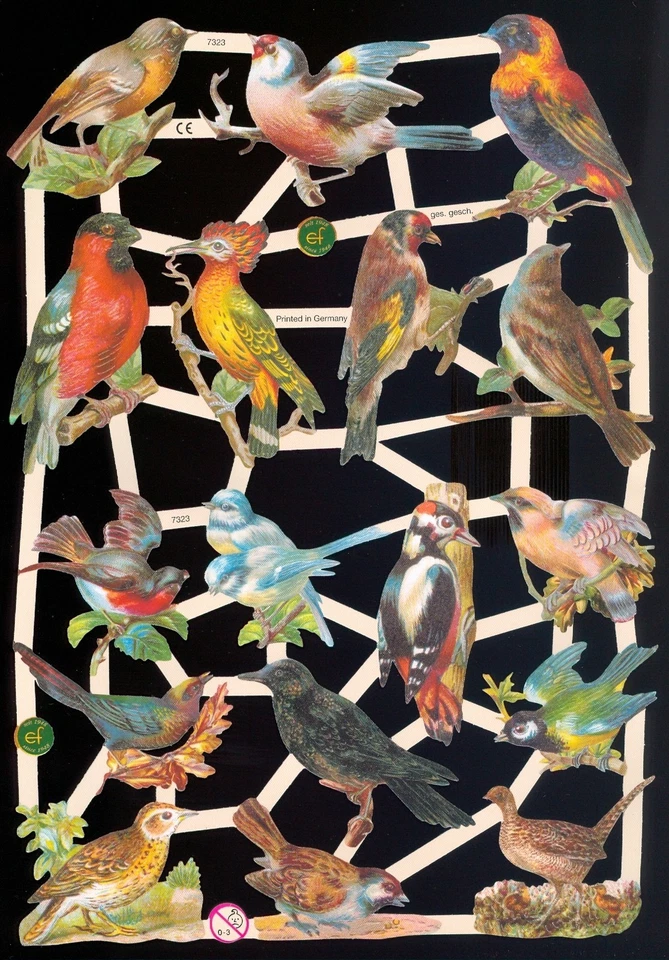 VICTORIAN STYLE DIE CUT PAPER SCRAPS MIXED BIRDS ef7323 GERMANY