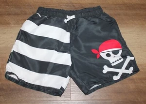 Little Boy's SIZE 3/4 Striped Pirate Skull & Crossbones Swim Trunks Board Shorts - Picture 1 of 4